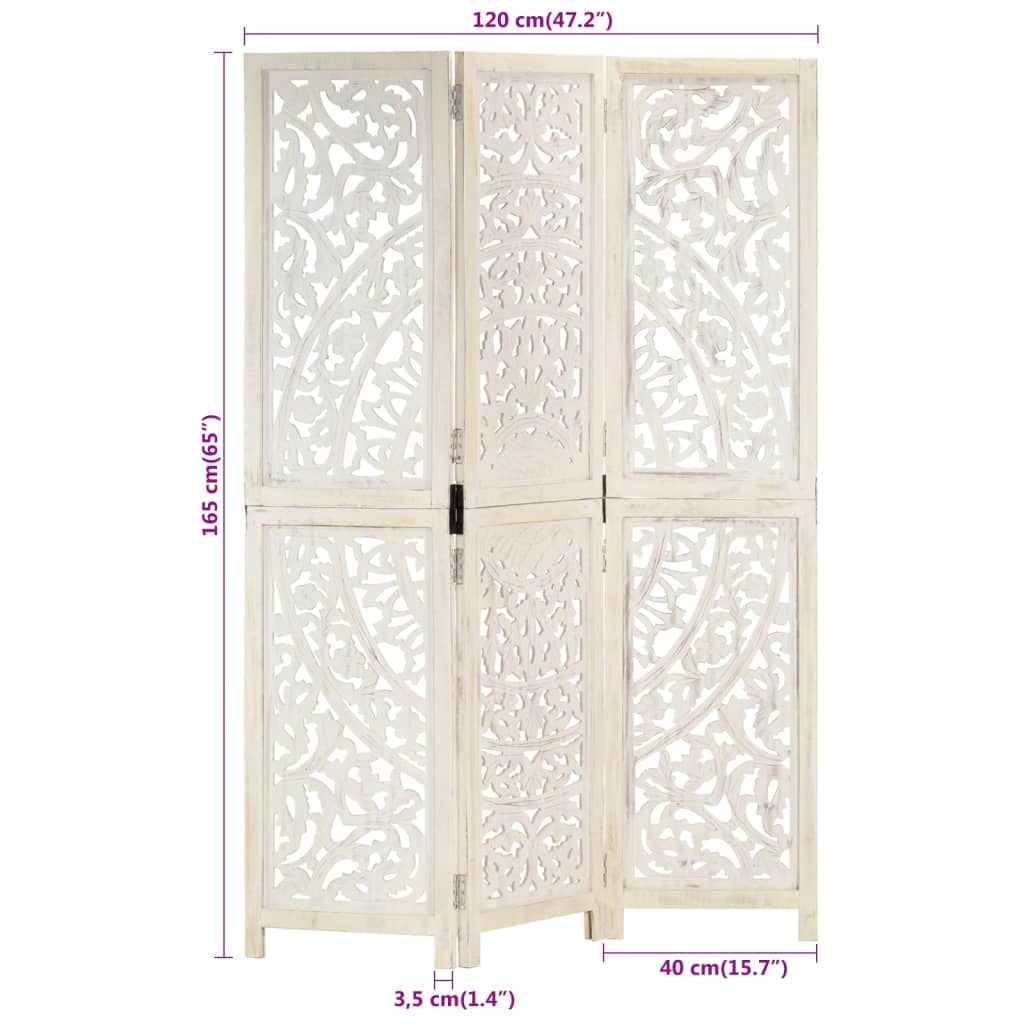 Cloison de séparation 3 panneaux Blanc 120x165 cm Bois manguier - XIOS