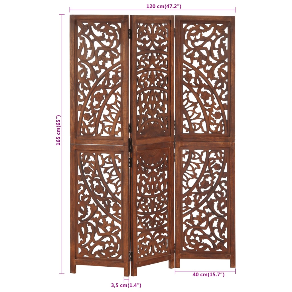 Cloison de séparation 3 panneaux Marron 120x165cm Bois manguier - XIOS