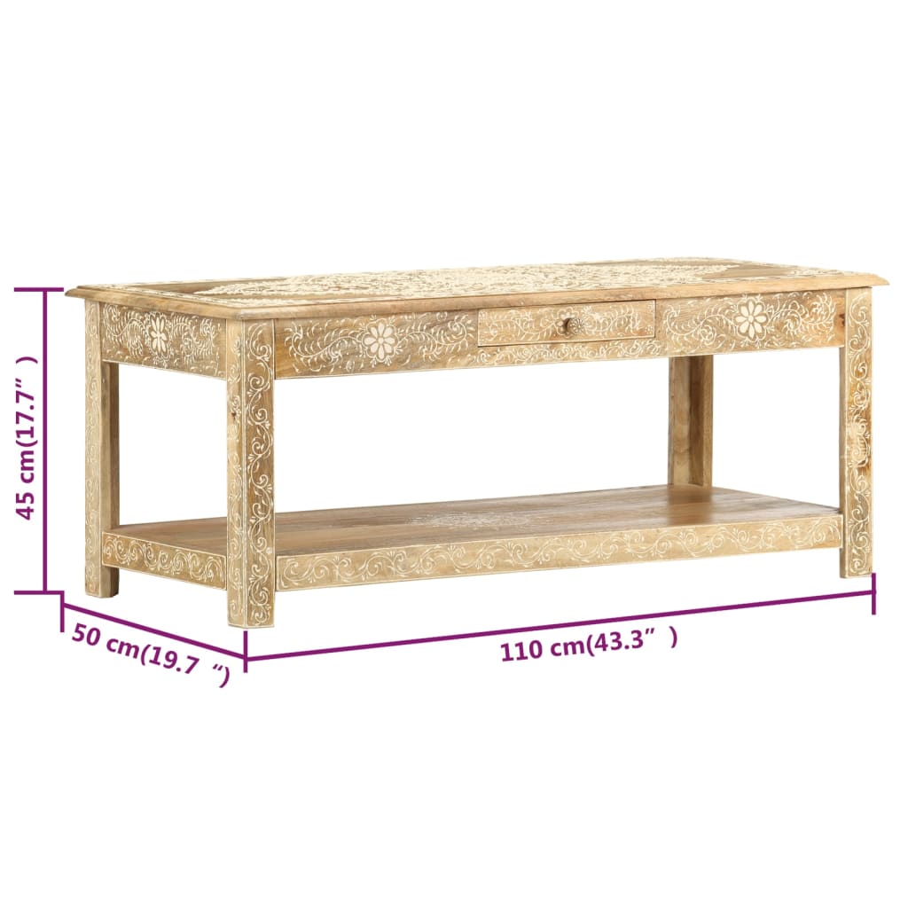 Table basse peinte à main 110x50x45 cm Bois de manguier massif - XIOS