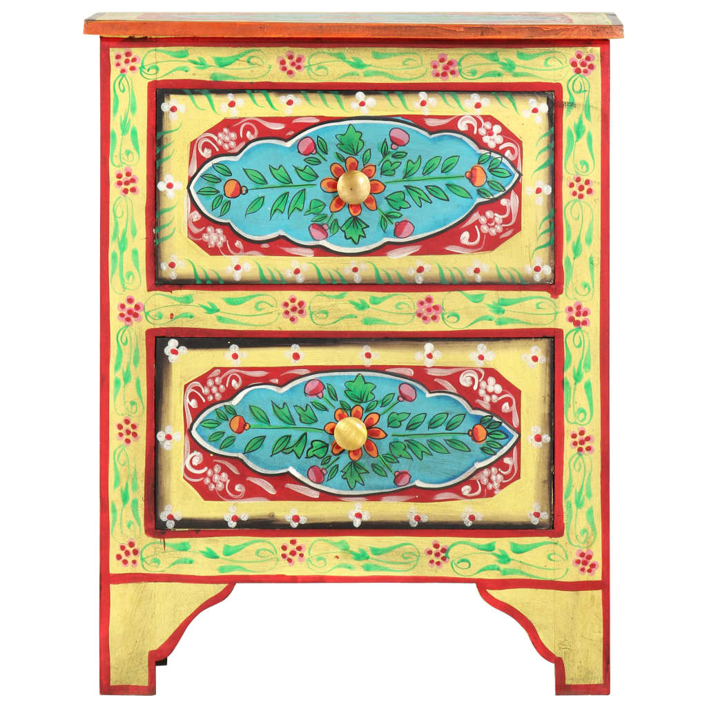 Table de chevet peinte à la main 40x30x50 cm Bois de manguier - XIOS