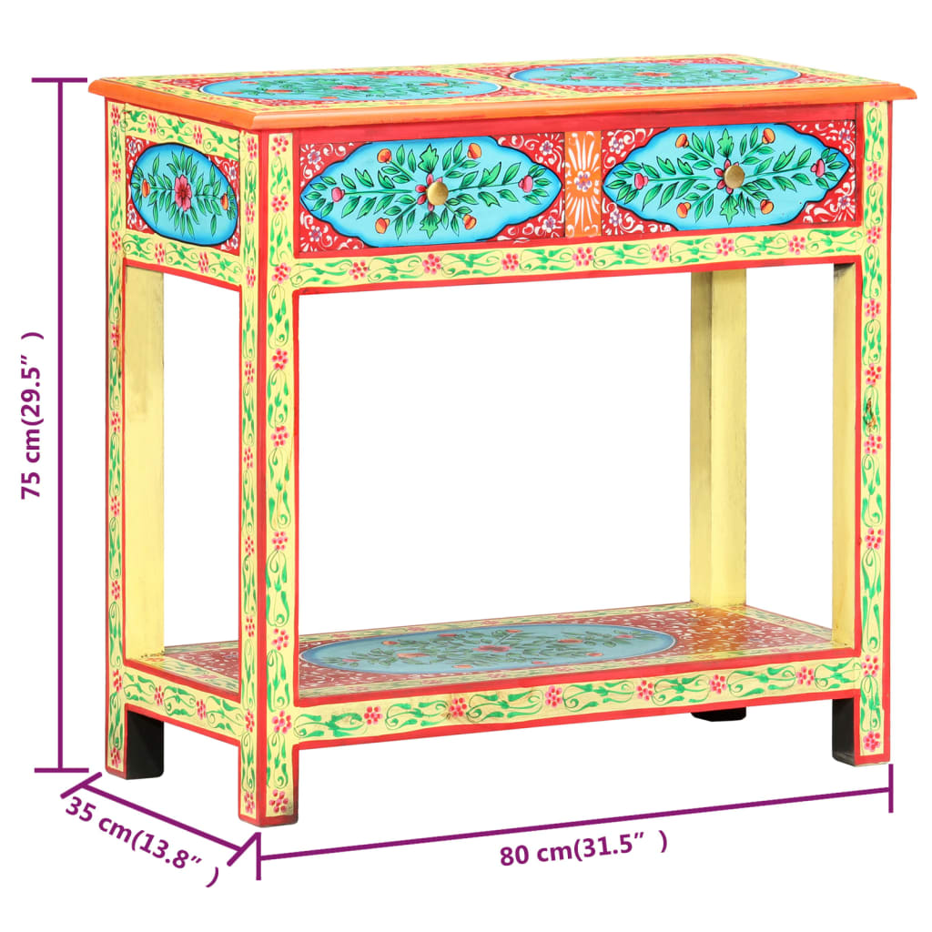 Table console peinte à la main 80x35x75 cm Bois de manguier - XIOS