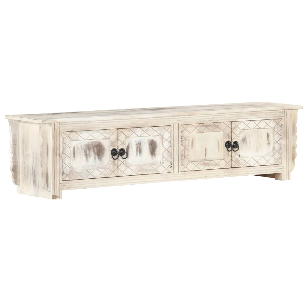 Meuble TV Blanc 140x30x35 cm Bois massif de manguier - XIOS