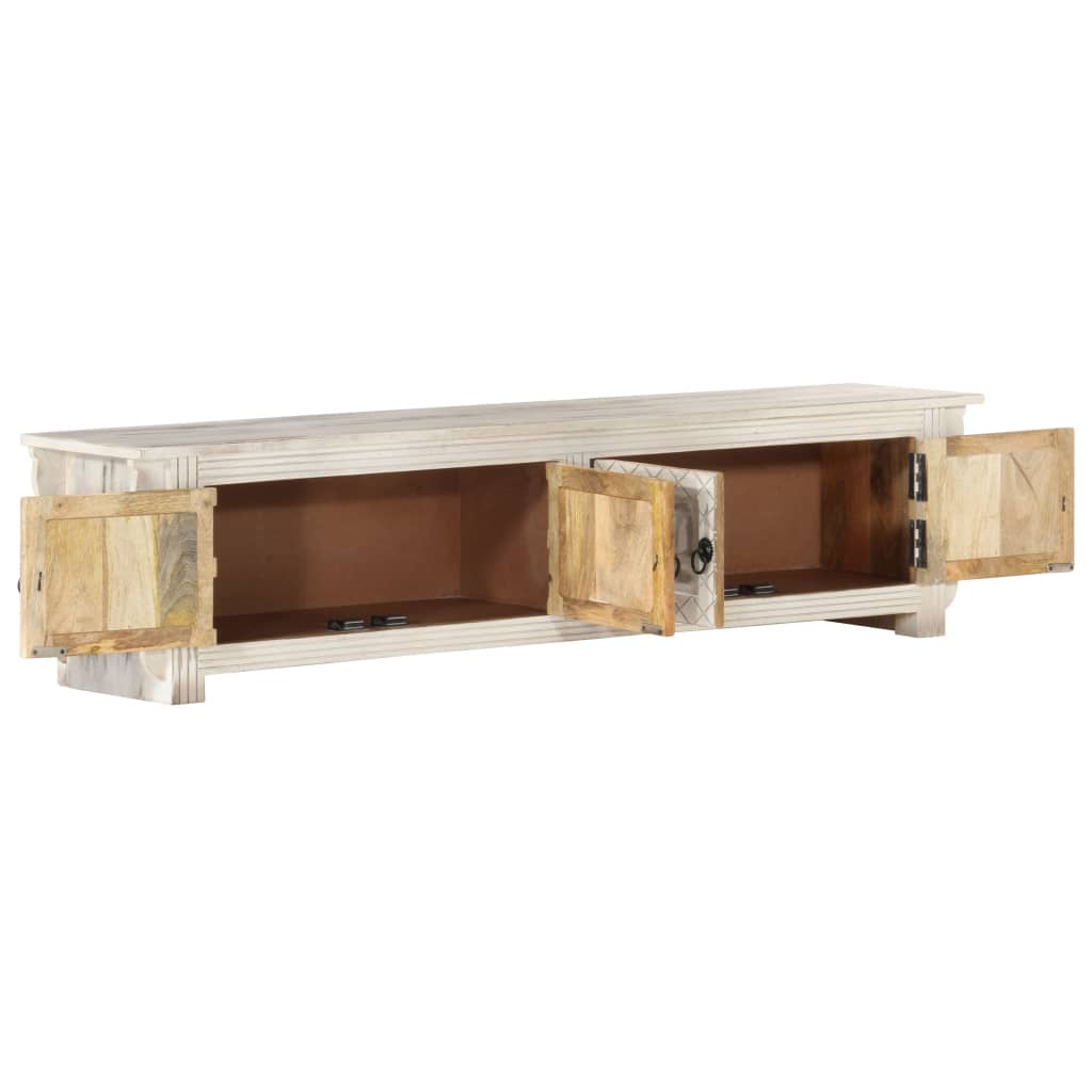 Meuble TV Blanc 140x30x35 cm Bois massif de manguier - XIOS