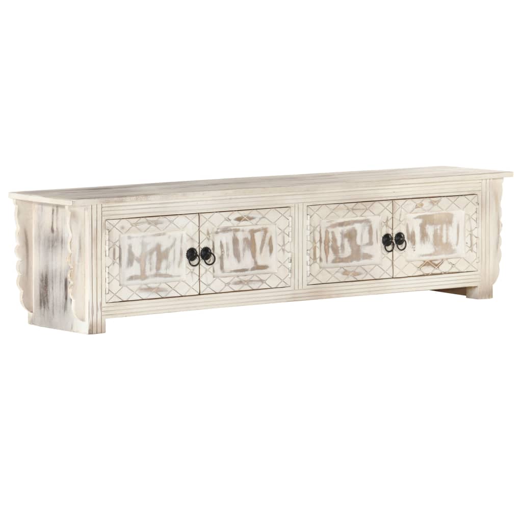 Meuble TV Blanc 140x30x35 cm Bois massif de manguier - XIOS