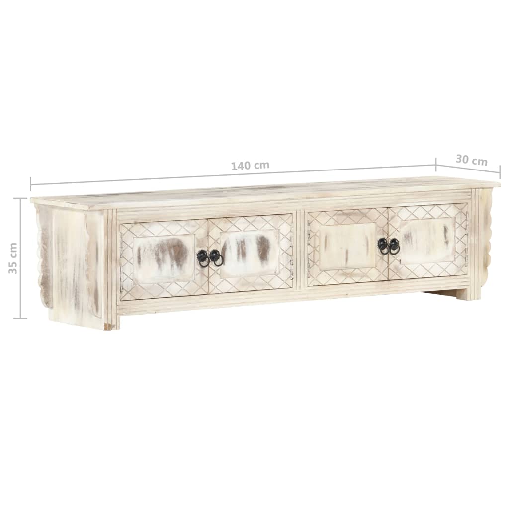 Meuble TV Blanc 140x30x35 cm Bois massif de manguier - XIOS