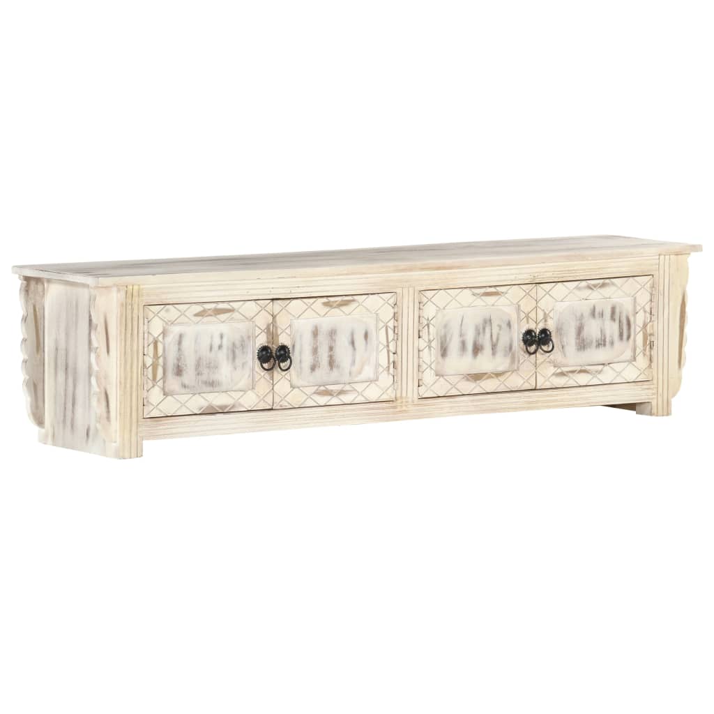 Meuble TV Blanc 140x30x35 cm Bois massif de manguier - XIOS