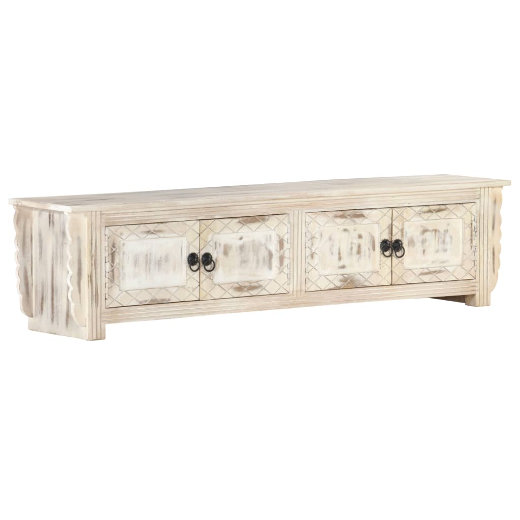 Meuble TV Blanc 140x30x35 cm Bois massif de manguier - XIOS
