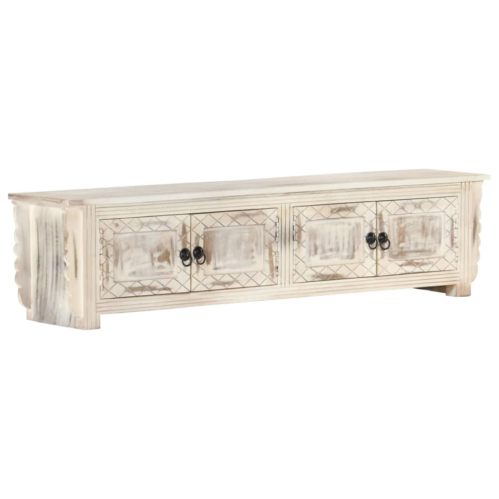 Meuble TV Blanc 140x30x35 cm Bois massif de manguier - XIOS