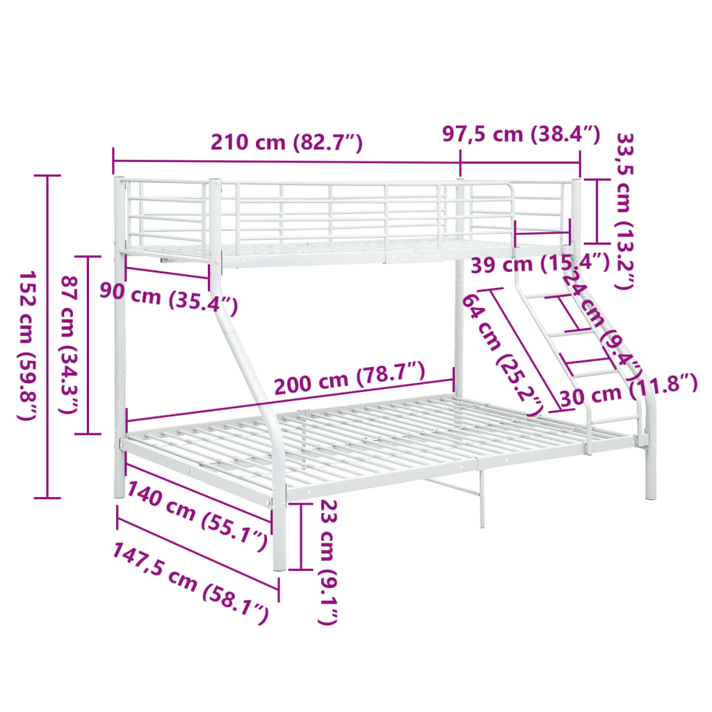 Cadre de lit superposé sans matelas Blanc 140x200 cm/90x200 cm - XIOS