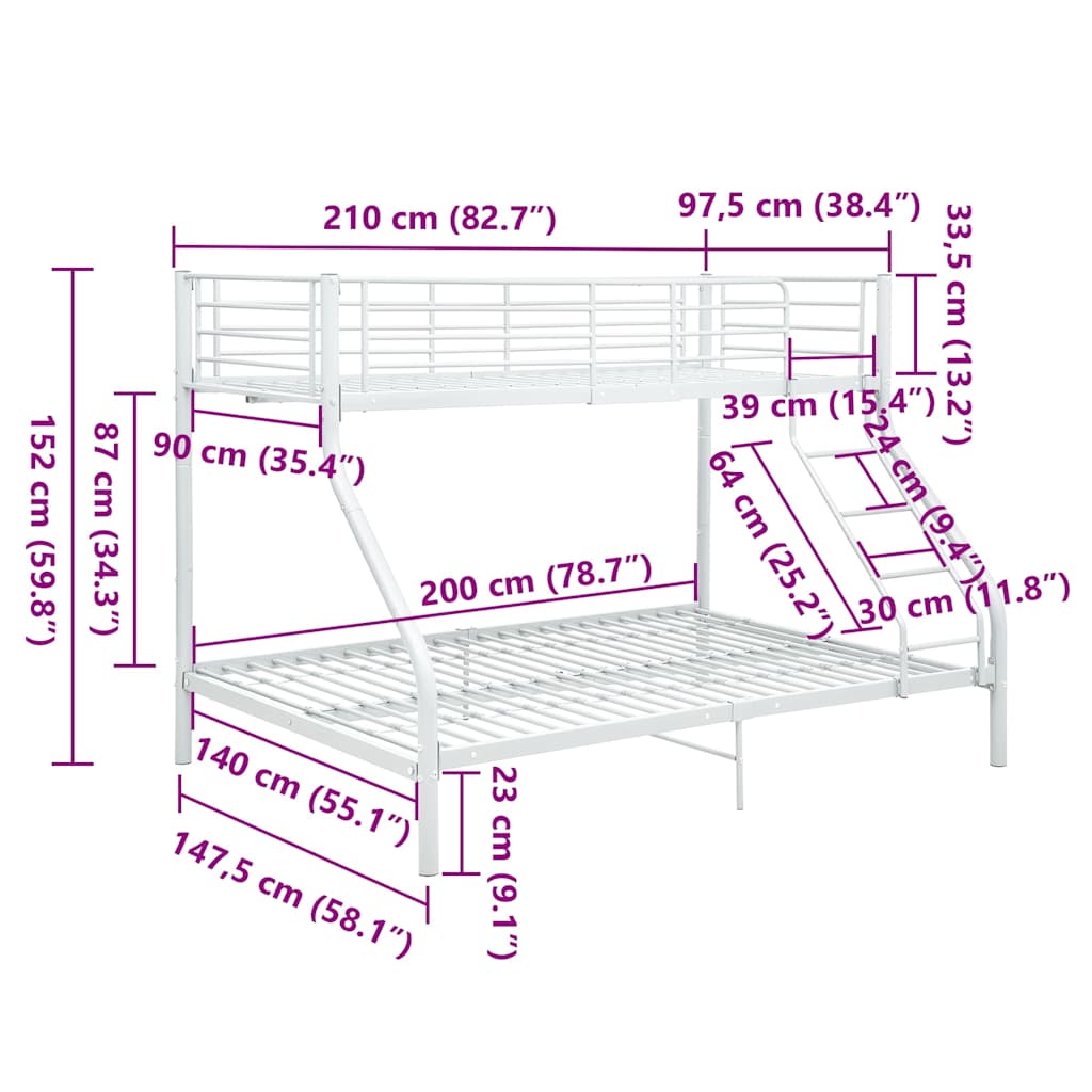 Cadre de lit superposé sans matelas Blanc 140x200 cm/90x200 cm - XIOS