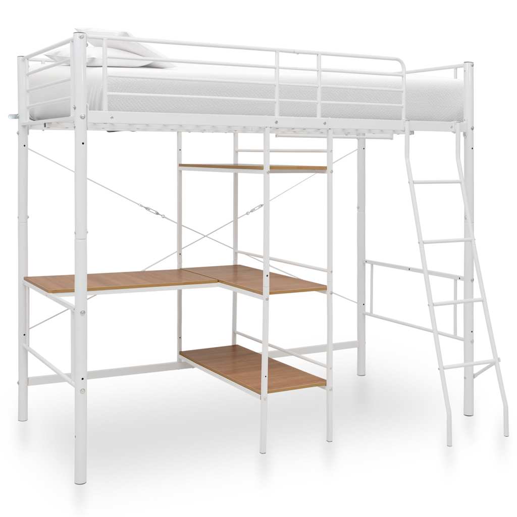 Lit superposé avec table sans matelas blanc métal 90x200 cm - XIOS