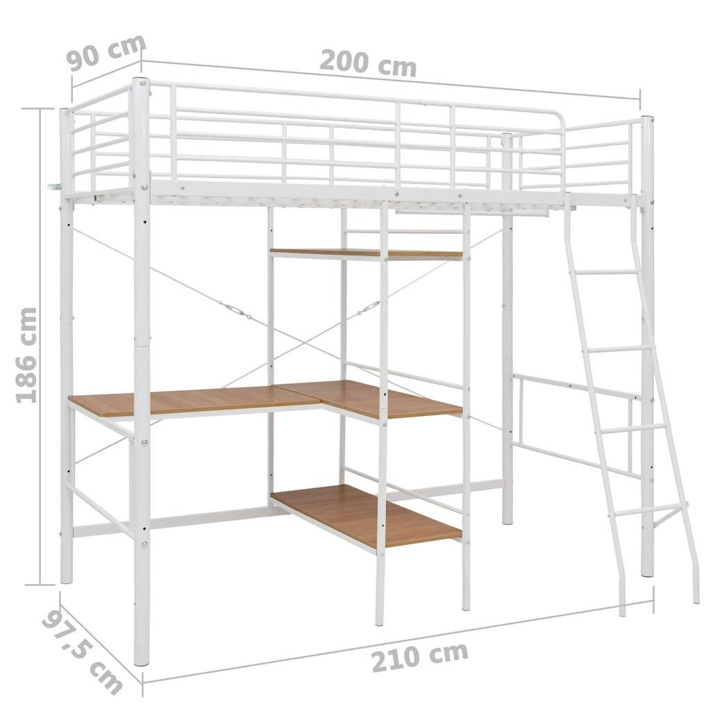 Lit superposé avec table sans matelas blanc métal 90x200 cm - XIOS