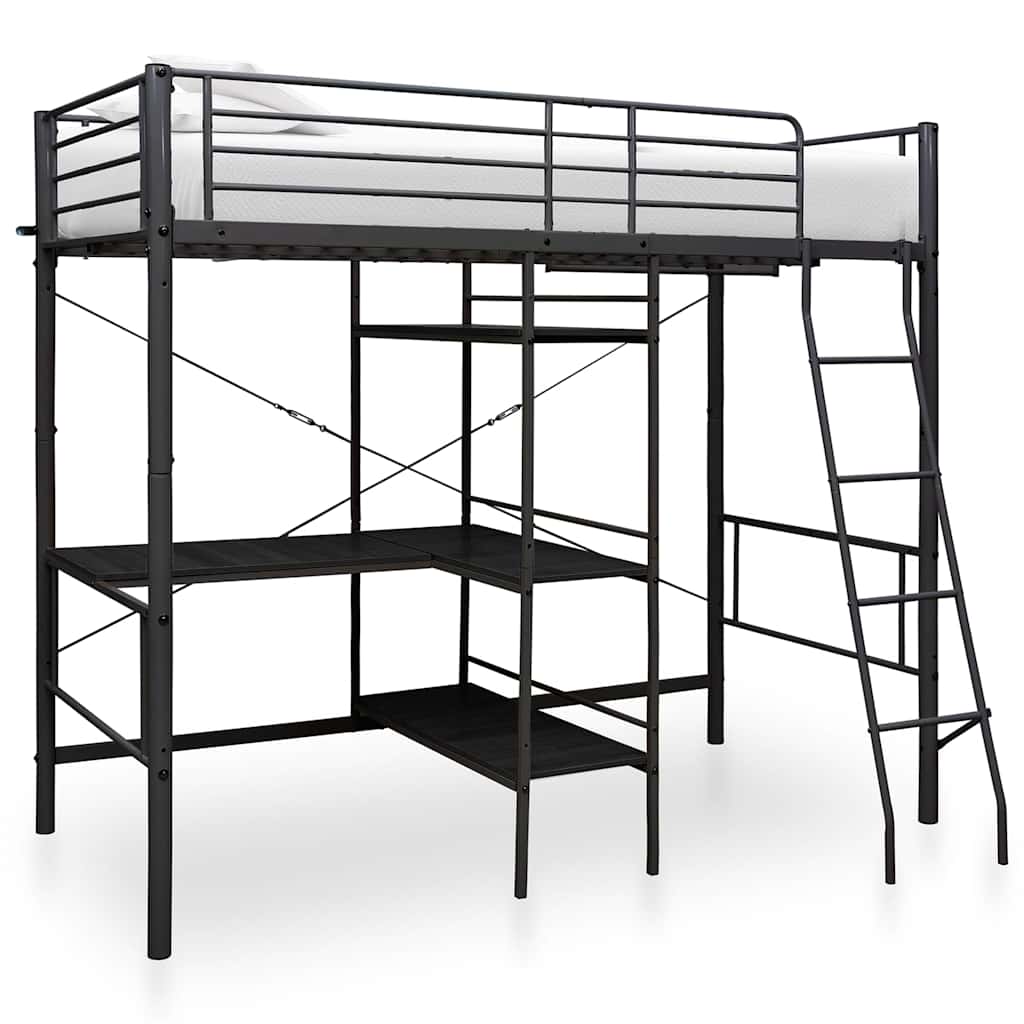 Lit superposé avec table sans matelas noir métal 90x200 cm - XIOS