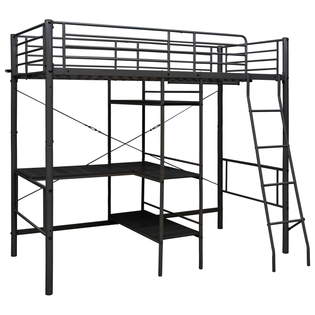 Lit superposé avec table sans matelas noir métal 90x200 cm - XIOS