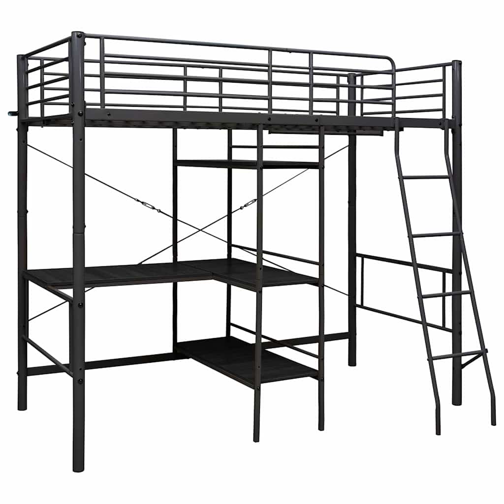 Lit superposé avec table sans matelas noir métal 90x200 cm