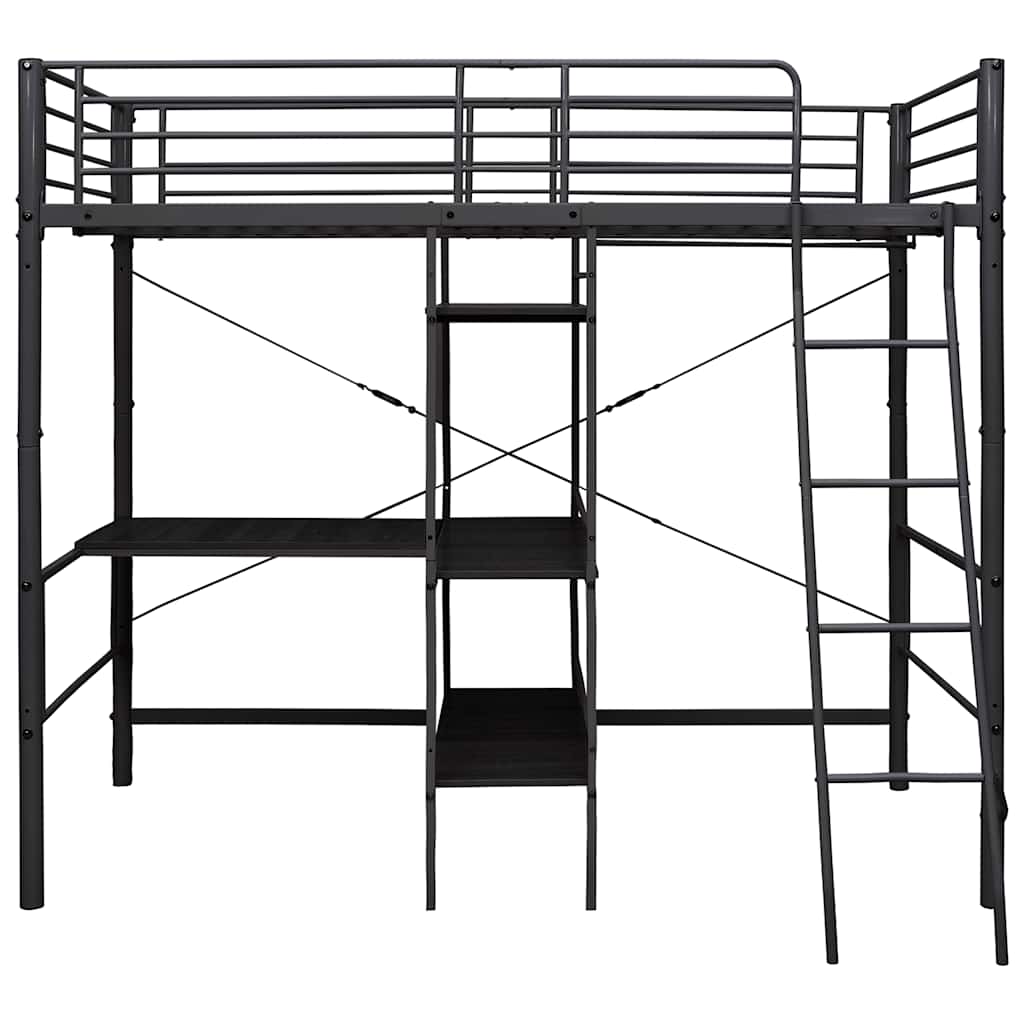 Lit superposé avec table sans matelas noir métal 90x200 cm - XIOS