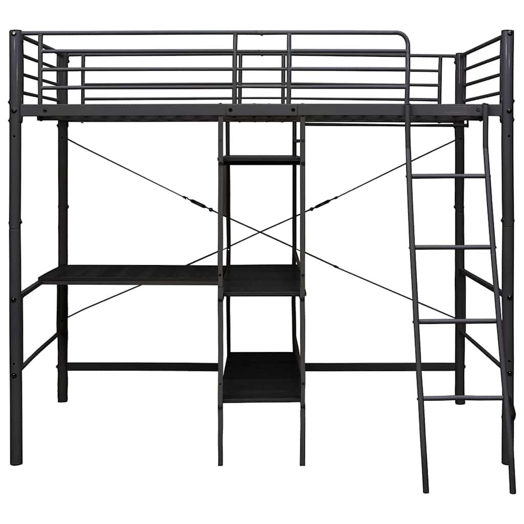 Lit superposé avec table sans matelas noir métal 90x200 cm