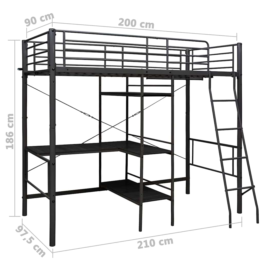 Lit superposé avec table sans matelas noir métal 90x200 cm - XIOS