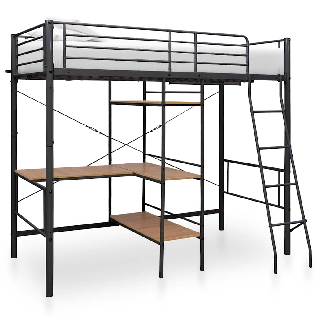 Lit superposé avec table sans matelas gris métal 90x200 cm