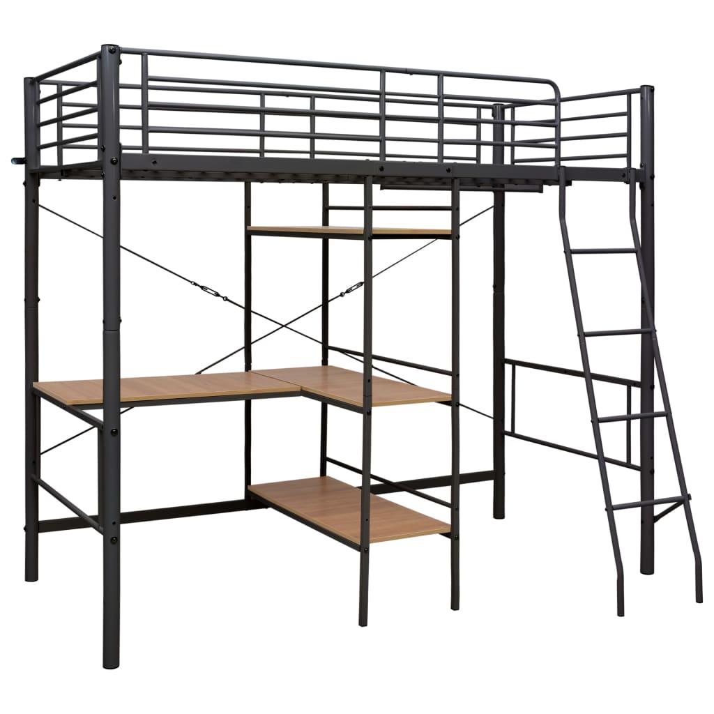 Lit superposé avec table sans matelas gris métal 90x200 cm