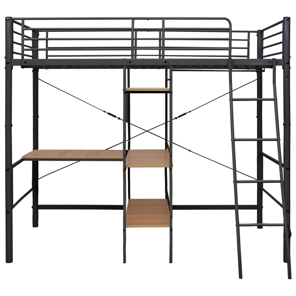 Lit superposé avec table sans matelas gris métal 90x200 cm