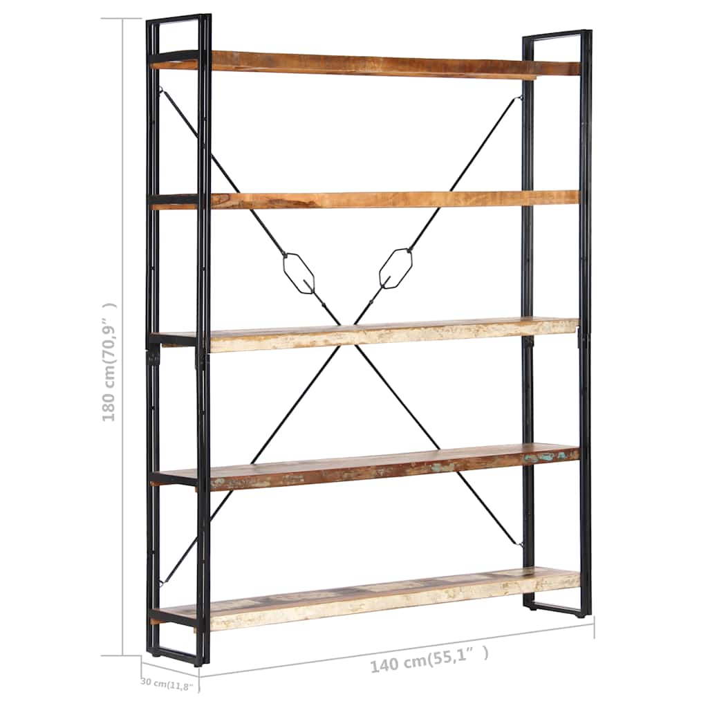 Bibliothèque 5 niveaux 140x30x180cm Bois solide de récupération - XIOS