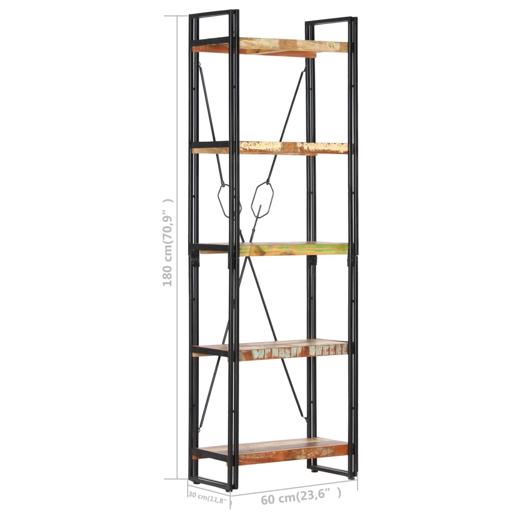 Bibliothèque 5 niveaux 60x30x180 cm Bois solide de récupération - XIOS