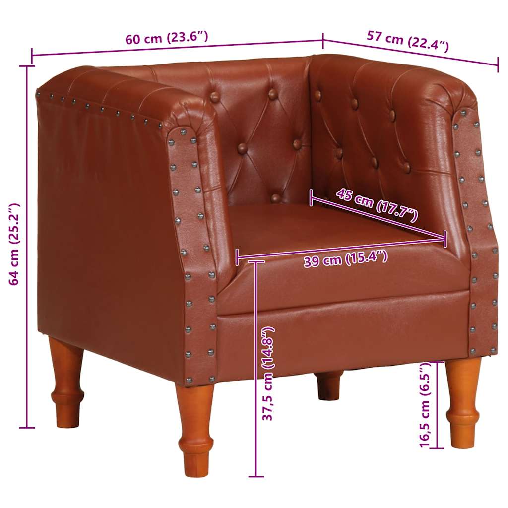 Fauteuil marron cuir véritable