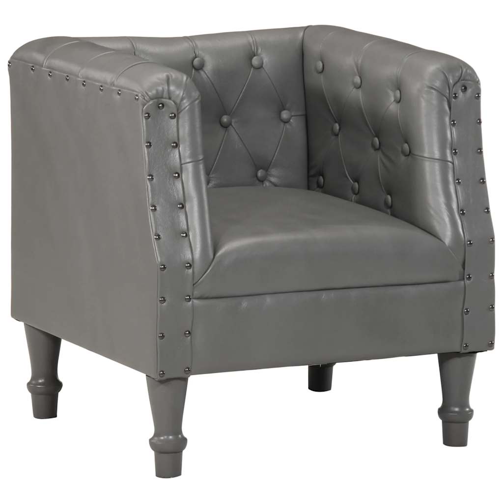 Chaise cabriolet gris cuir véritable