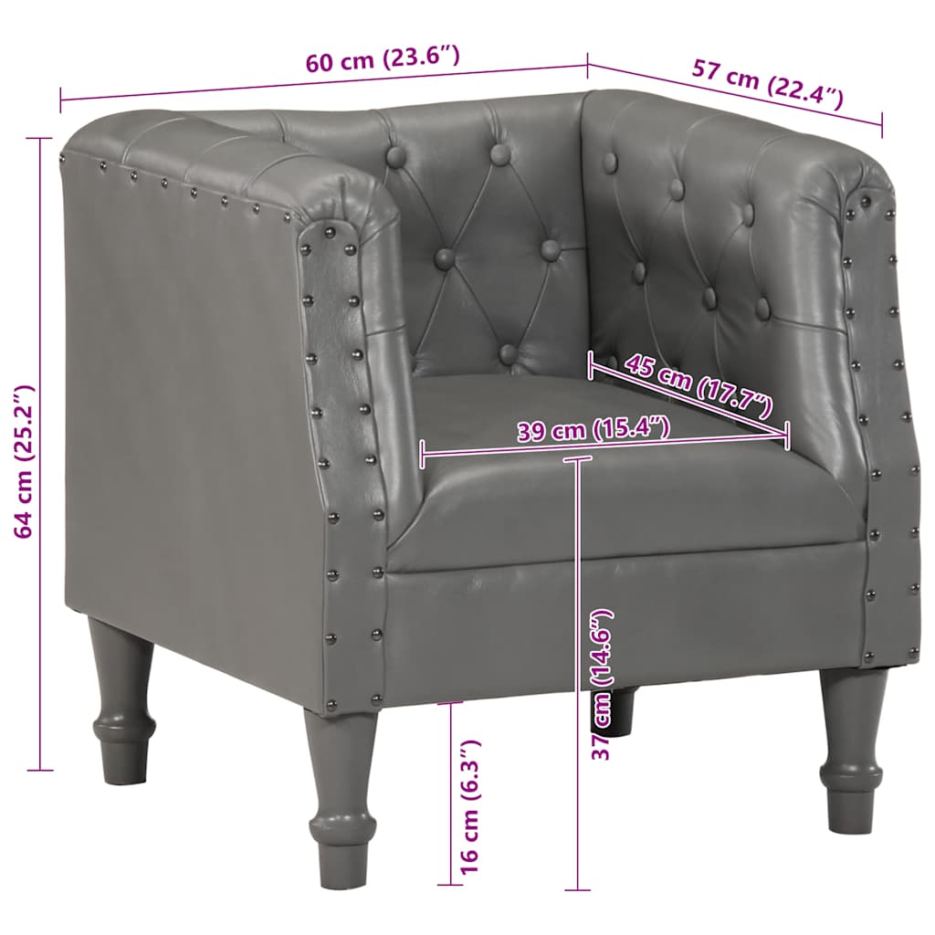 Chaise cabriolet gris cuir véritable