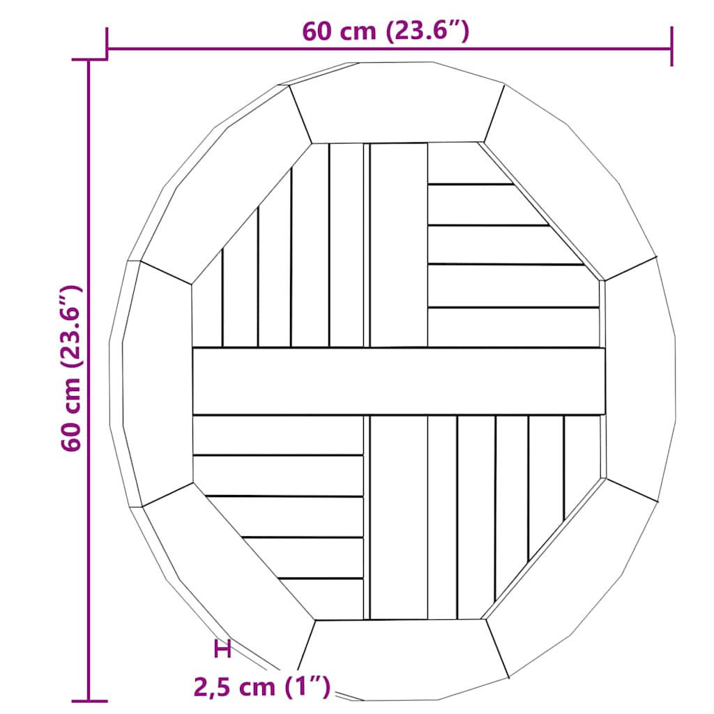 Dessus de table Bois de teck solide Rond 2,5 cm 60 cm