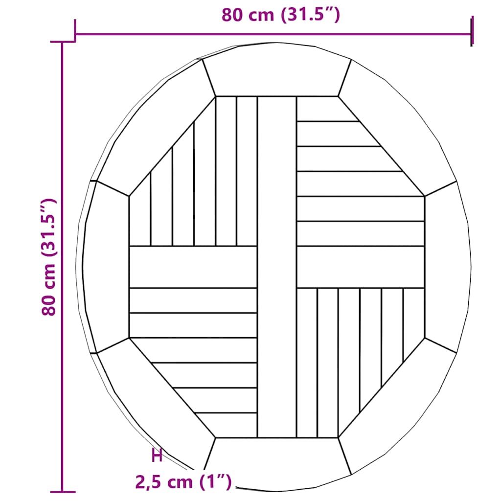 Dessus de table Bois de teck solide Rond 2,5 cm 80 cm - XIOS