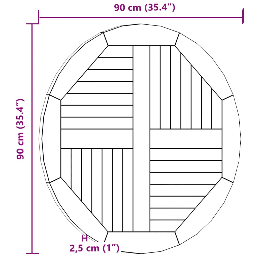 Dessus de table Bois de teck solide Rond 2,5 cm 90 cm - XIOS