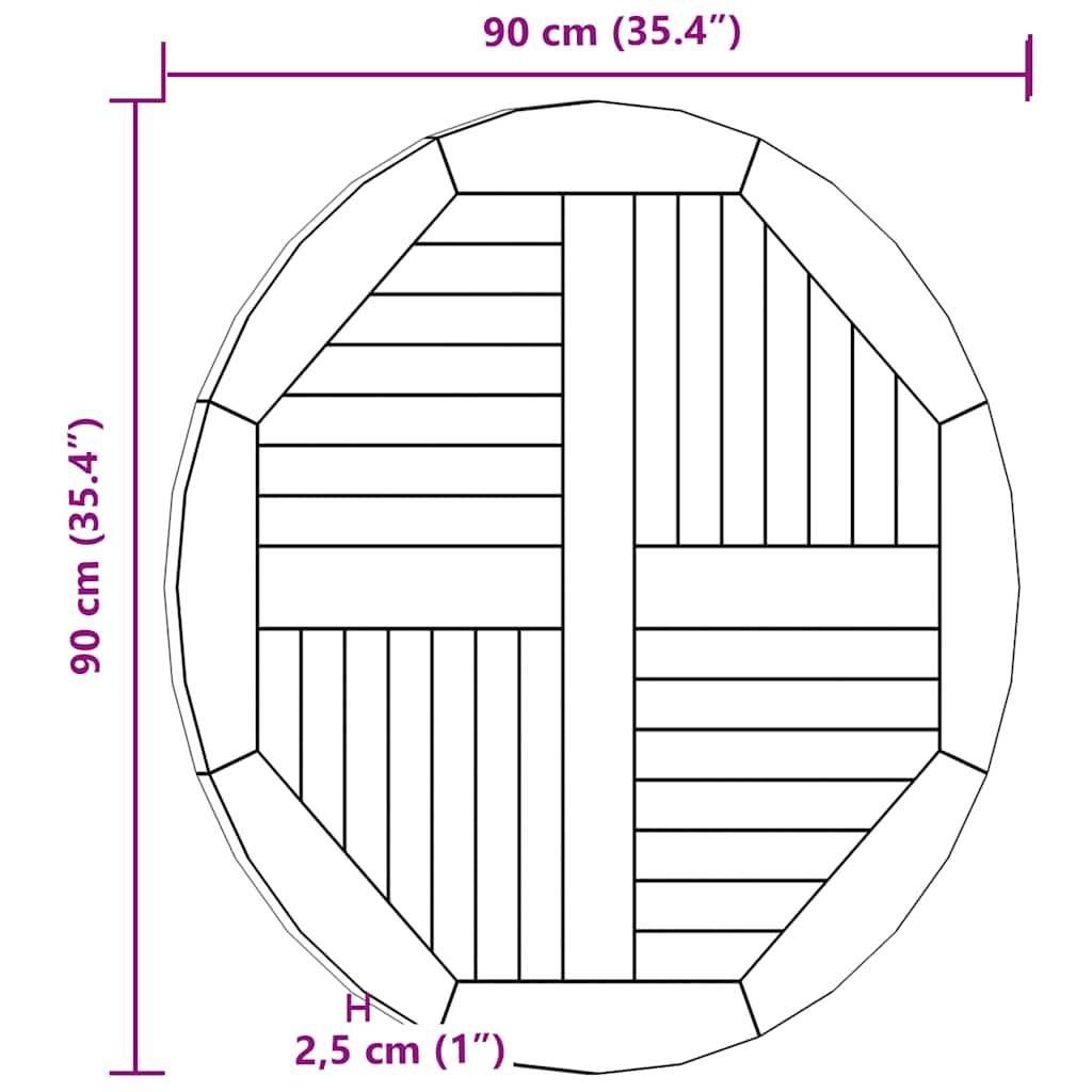 Dessus de table Bois de teck solide Rond 2,5 cm 90 cm - XIOS