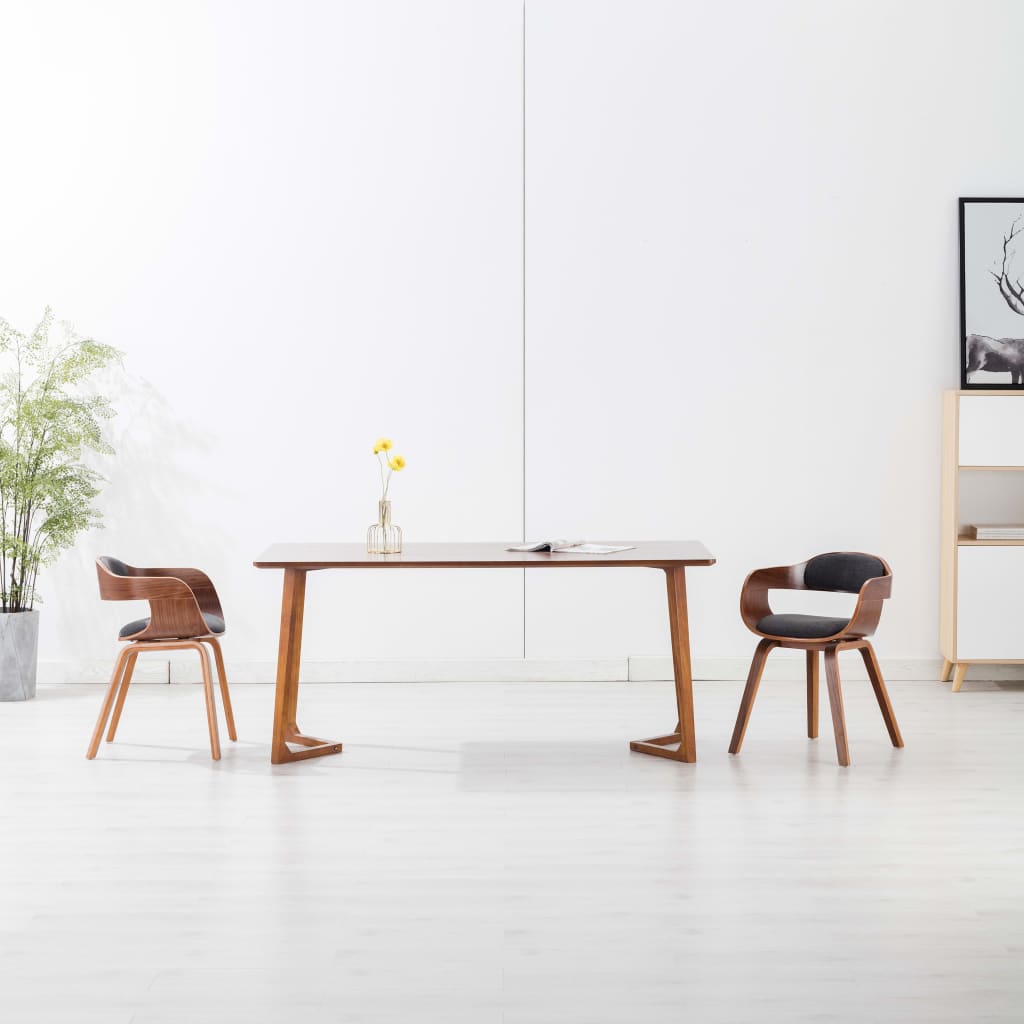Chaises à manger lot de 2 gris foncé tissu et bois courbé - XIOS