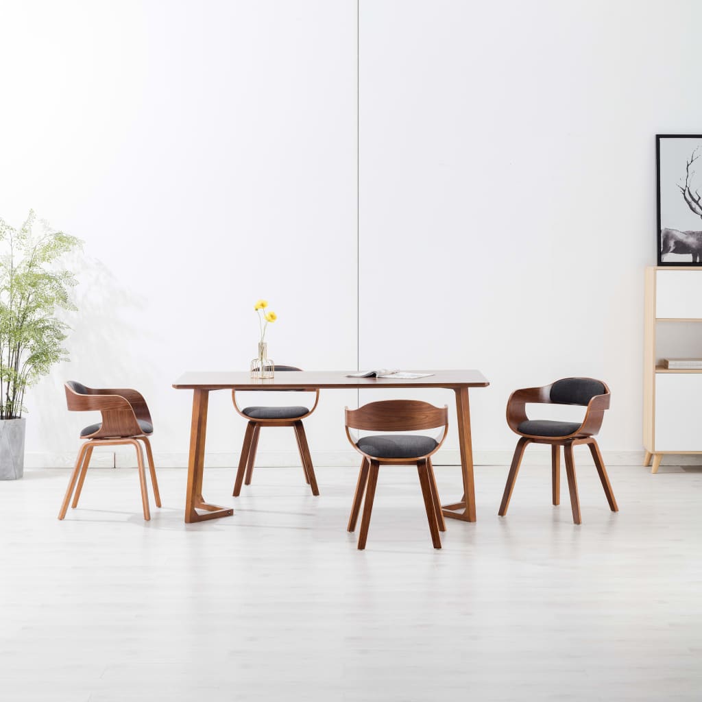 Chaises à manger lot de 4 gris foncé tissu et bois courbé - XIOS