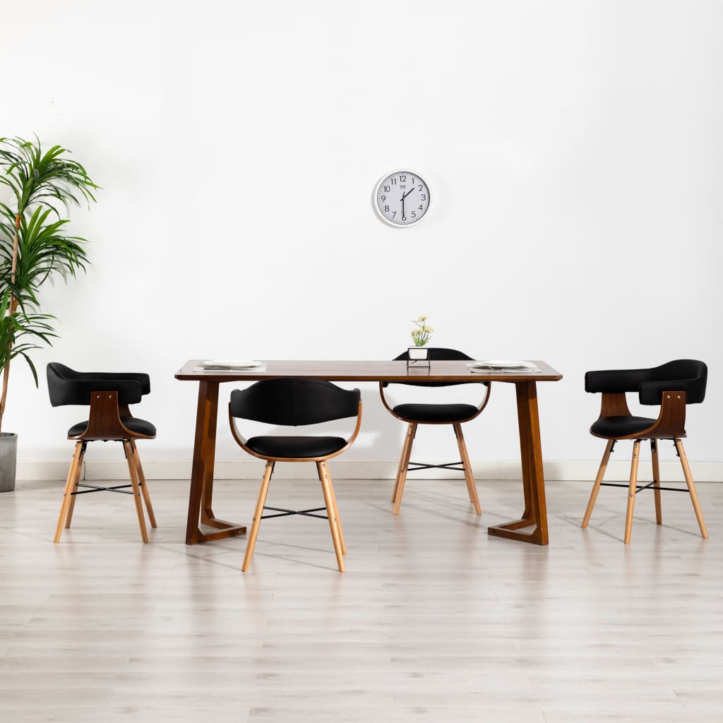 Chaises à manger lot de 4 noir similicuir et bois courbé - XIOS