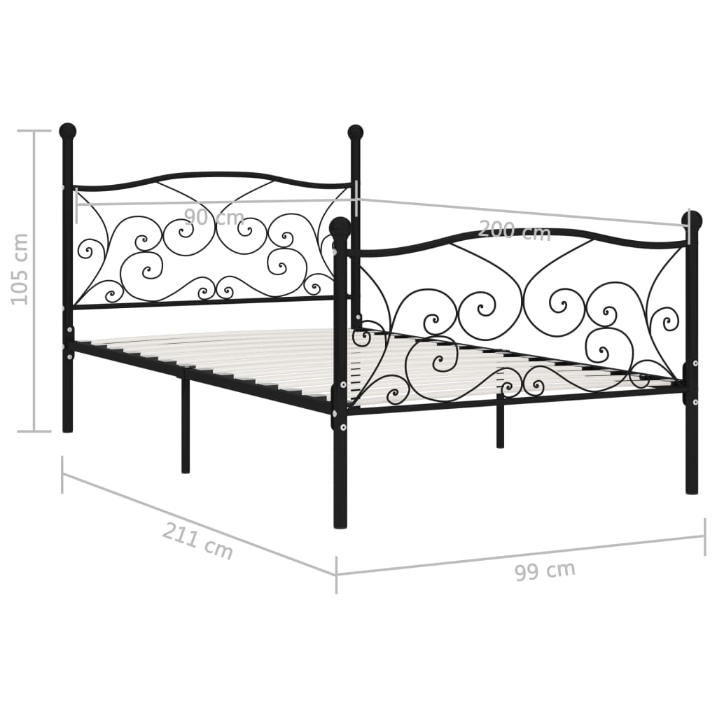 Cadre de lit sans matelas avec sommier à lattes métal 90x200 cm - XIOS