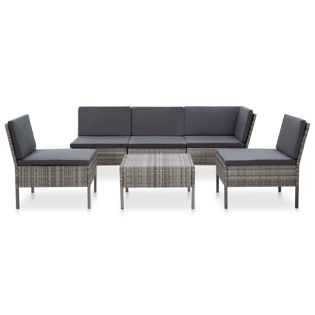 Salon de jardin 6 pcs avec coussins résine tressée gris - XIOS