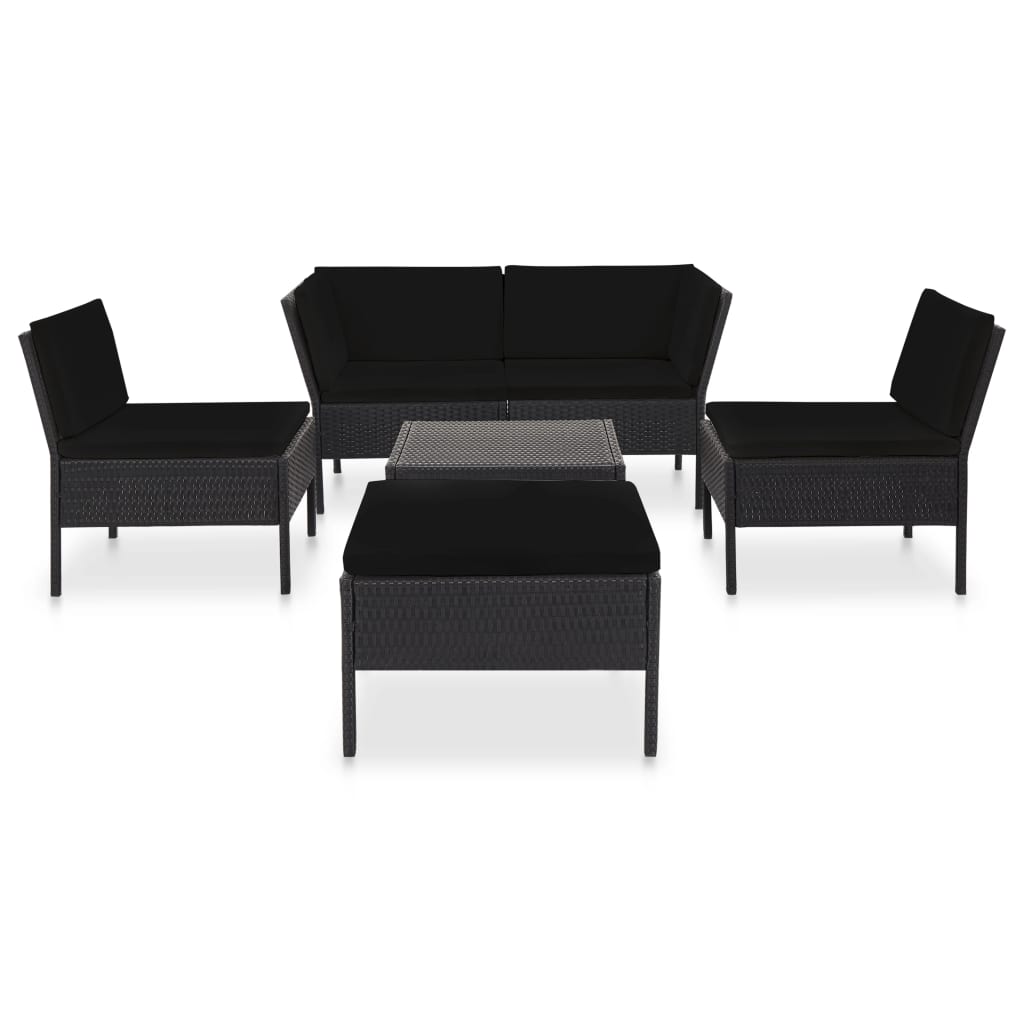 Salon de jardin 6 pcs avec coussins résine tressée noir - XIOS