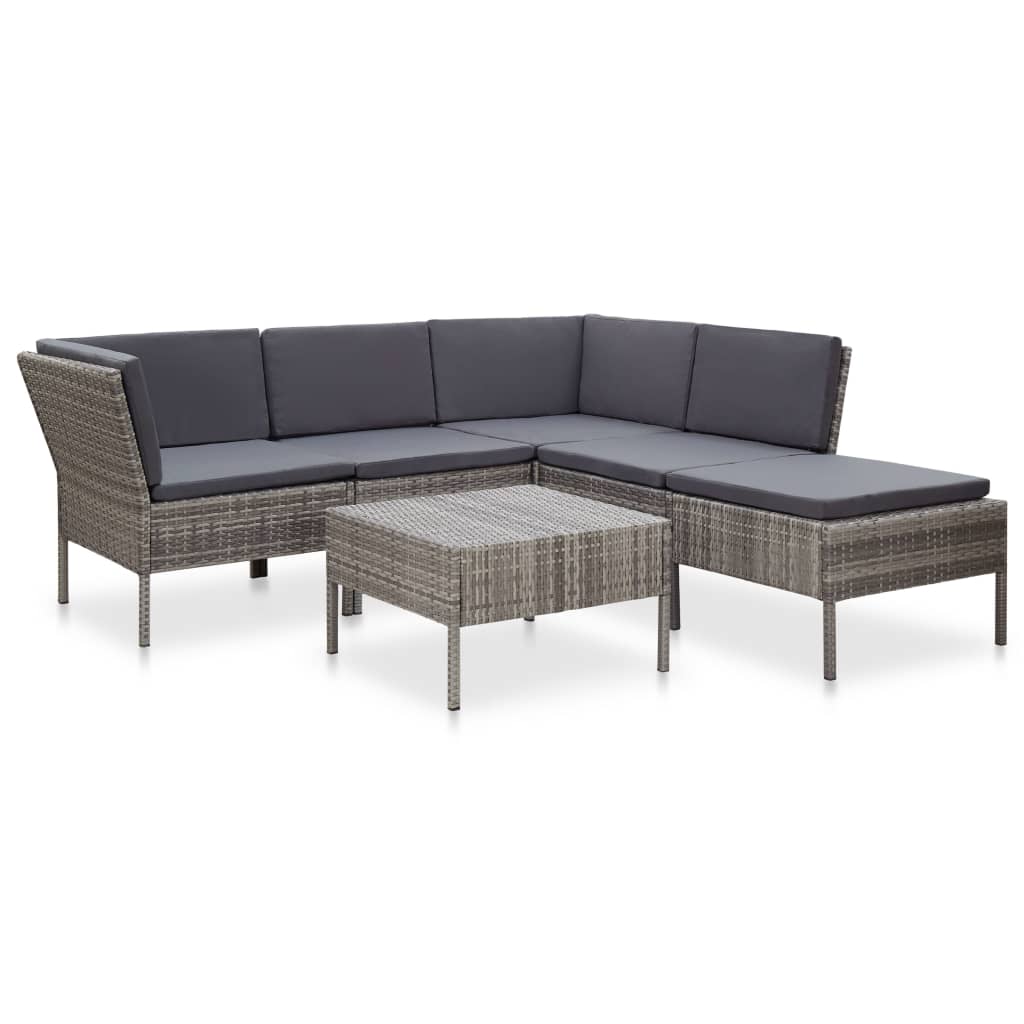 Salon de jardin 6 pcs avec coussins résine tressée gris - XIOS