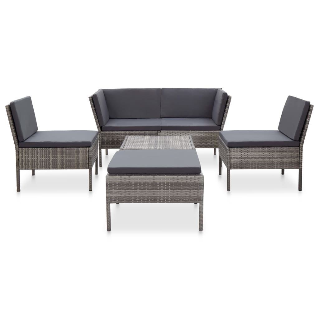 Salon de jardin 6 pcs avec coussins résine tressée gris - XIOS