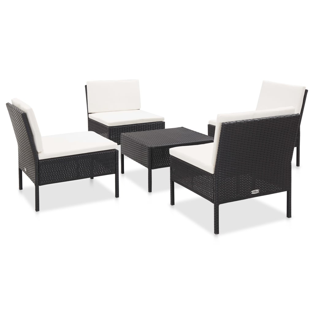 Salon de jardin 5 pcs avec coussins résine tressée noir