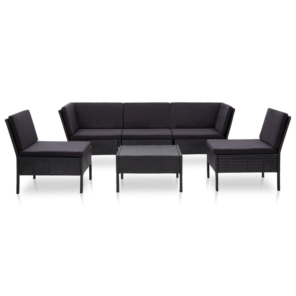 Salon de jardin 6 pcs avec coussins résine tressée noir - XIOS
