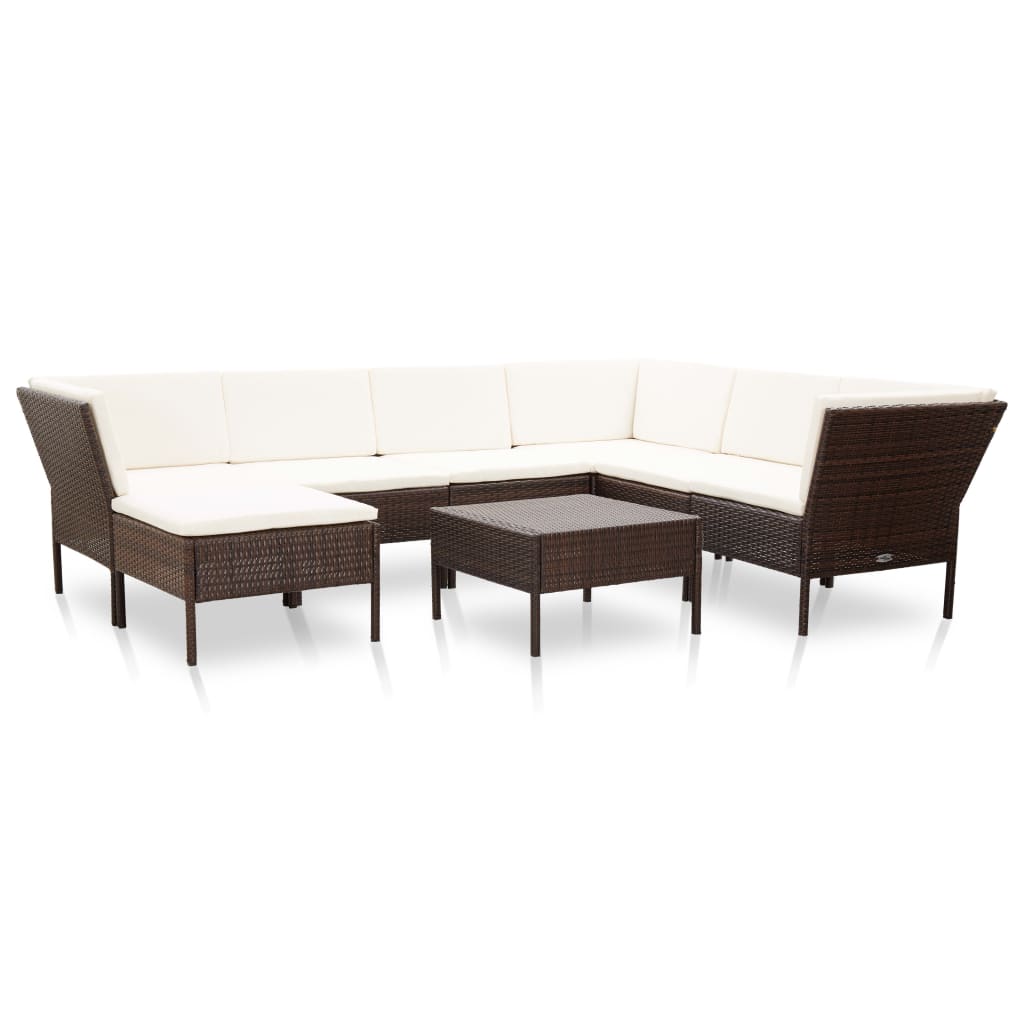 Salon de jardin 8 pcs avec coussins résine tressée marron - XIOS