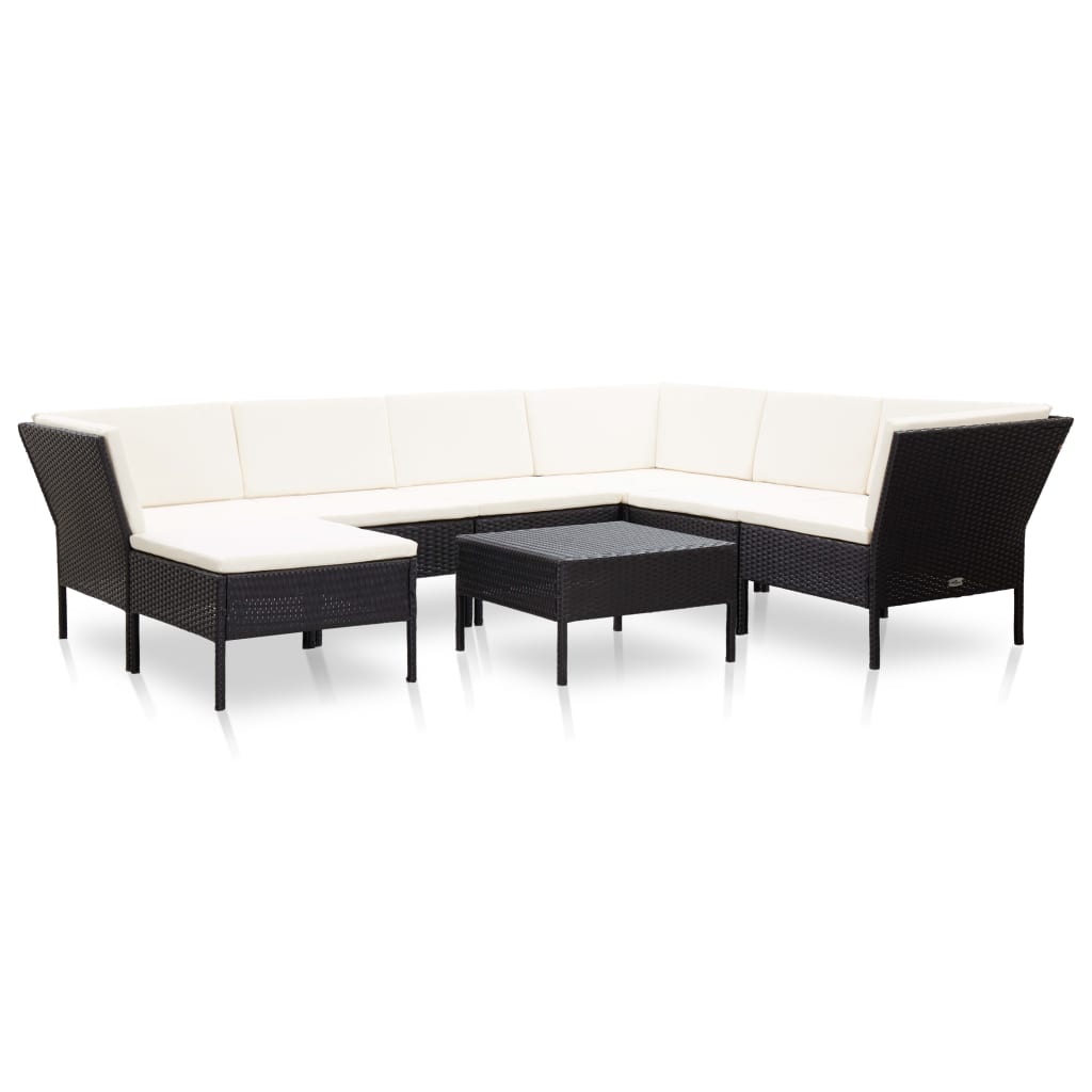 Salon de jardin 8 pcs avec coussins résine tressée noir - XIOS