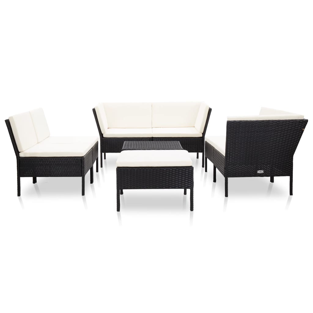 Salon de jardin 8 pcs avec coussins résine tressée noir - XIOS