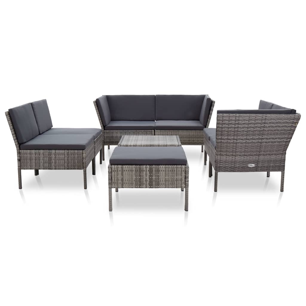 Salon de jardin 8 pcs avec coussins résine tressée gris - XIOS