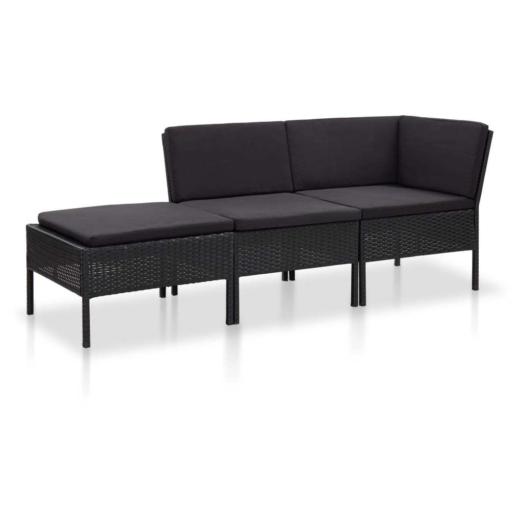 Salon de jardin 3 pcs avec coussins Résine tressée Noir - XIOS