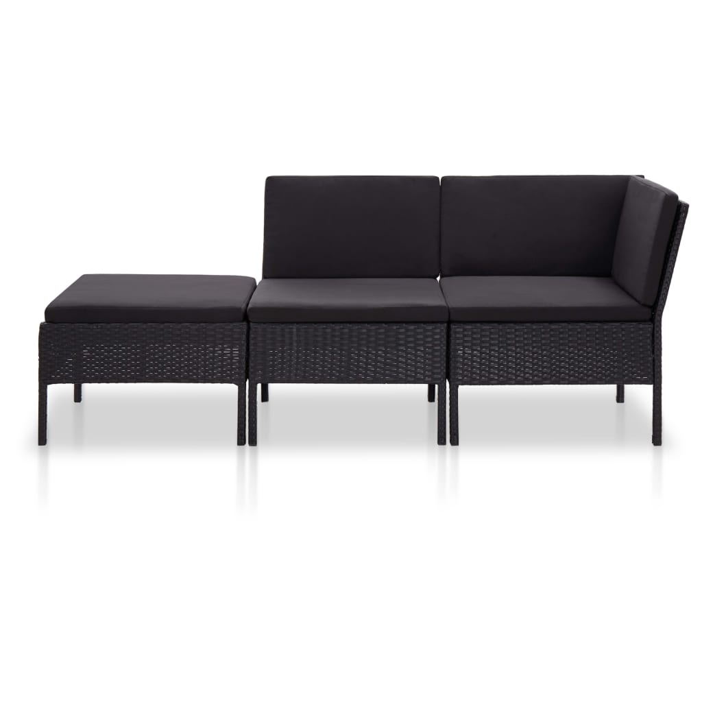 Salon de jardin 3 pcs avec coussins Résine tressée Noir - XIOS